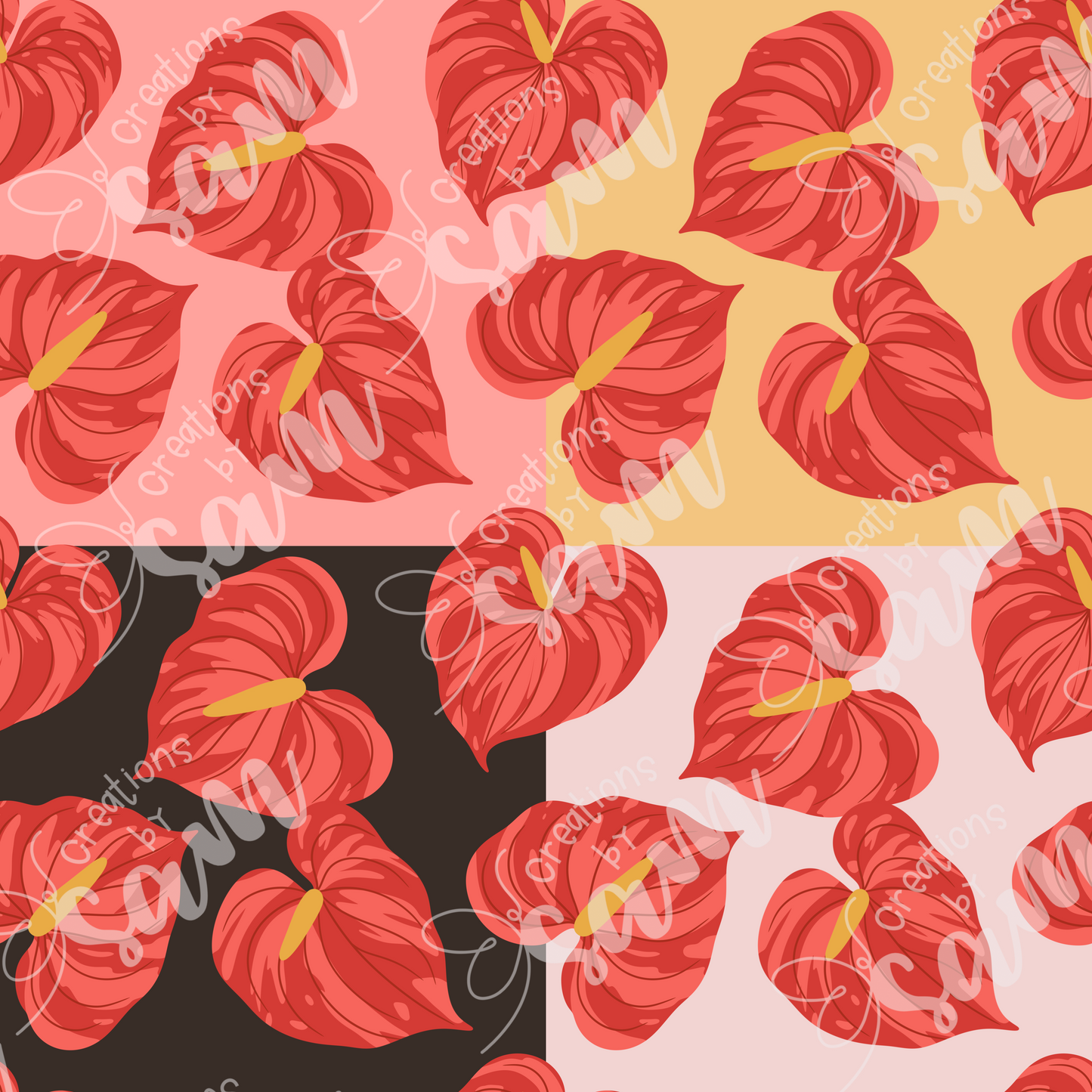 Red Anthurium Seamless Pattern