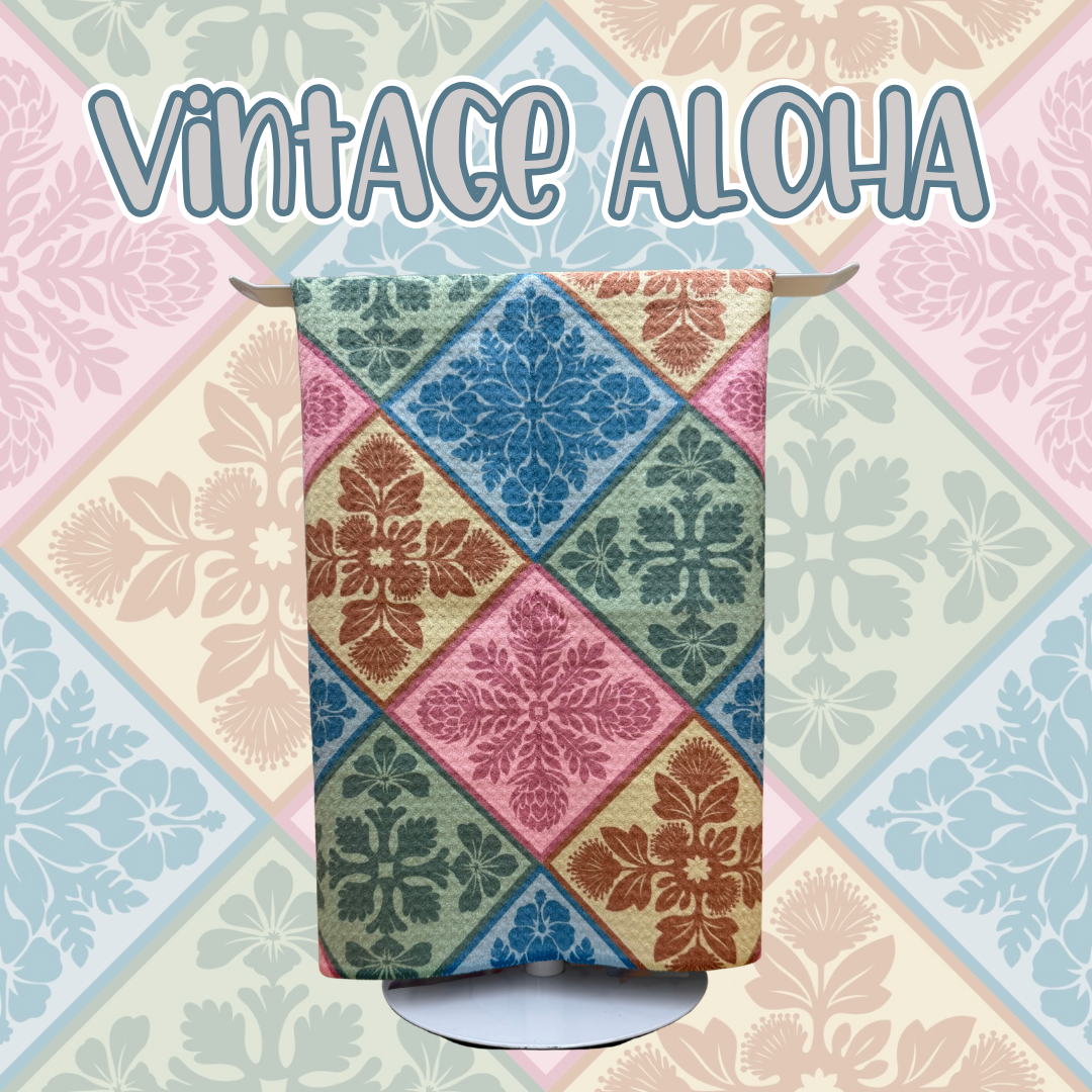 Vintage Aloha Quilt Hand Towel (teal)