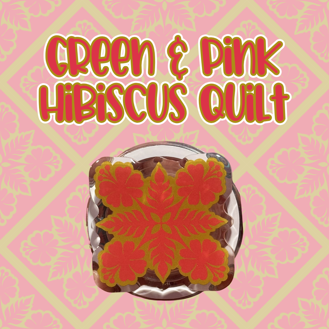 Green & Pink Hibiscus Quilt Phone Grip
