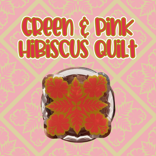Green & Pink Hibiscus Quilt Phone Grip