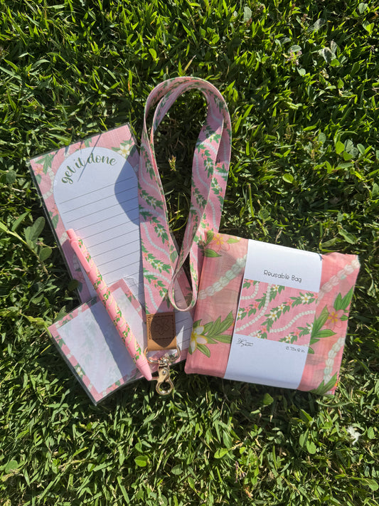 Plumeria Lanyard and Reusable Bag Set