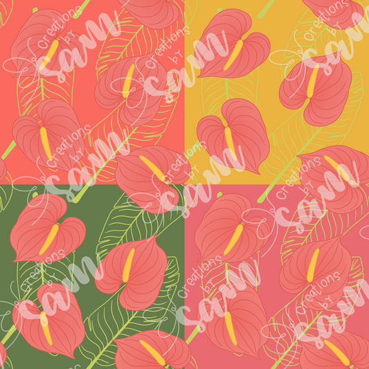 Anthurium and Banana Leaf Seamless Pattern