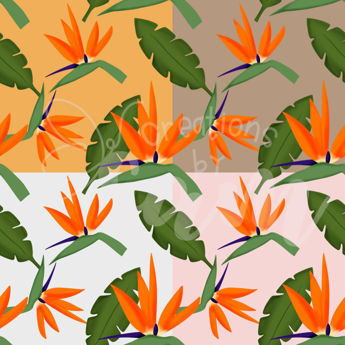 Bird of Paradise Banana Leaf Seamless Pattern