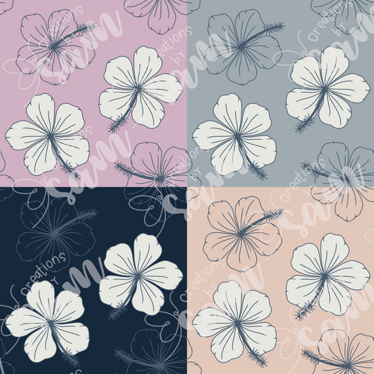 Blue Hibiscus Seamless Pattern