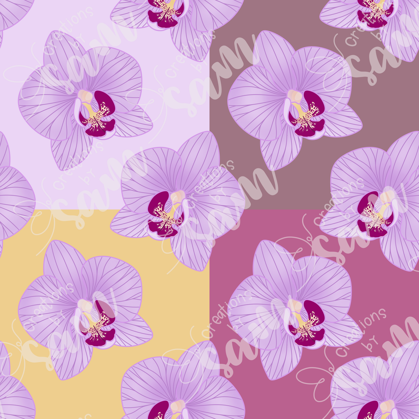 Purple Orchid Seamless Pattern