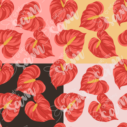 Red Anthurium Seamless Pattern