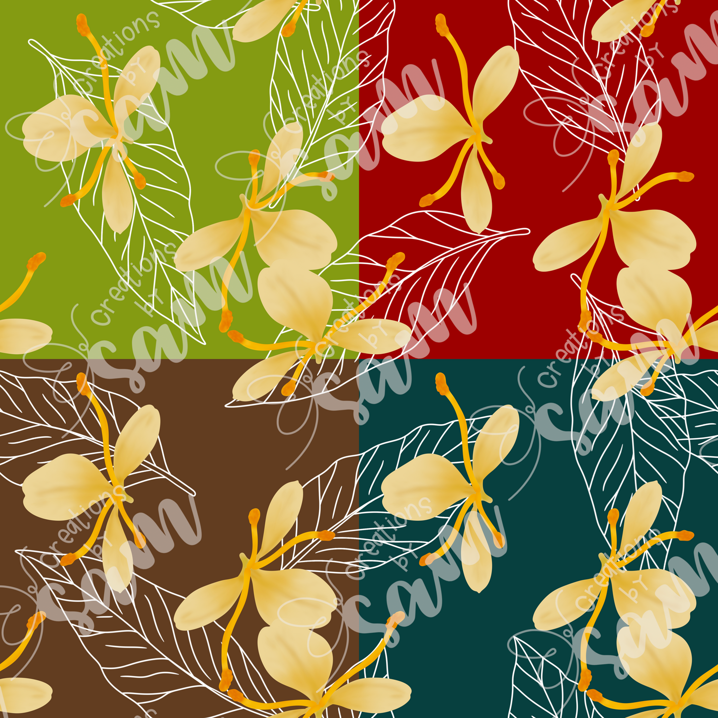 Yellow Butterfly Ginger Seamless Pattern